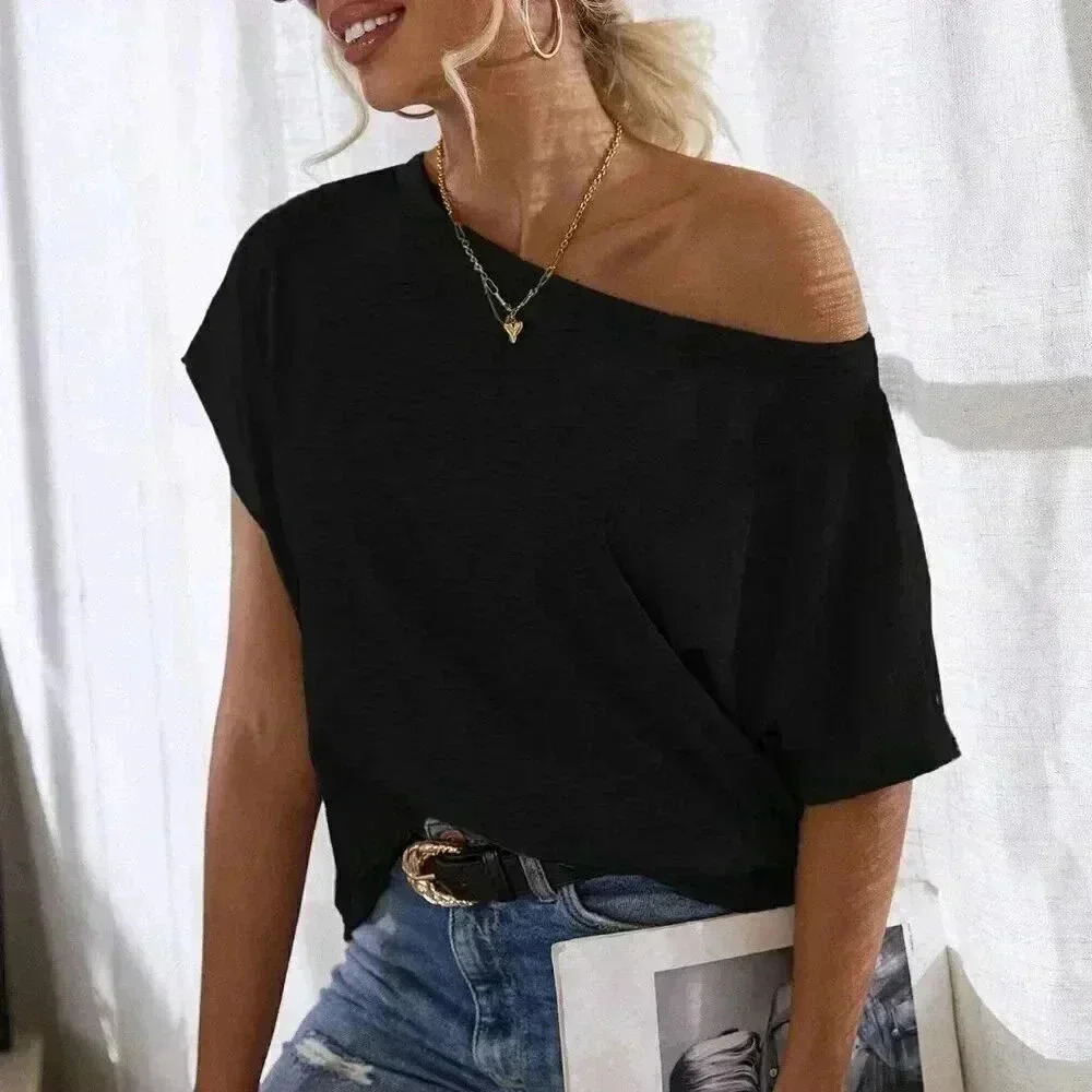 Black Casual Women's Batwing Sleeve Solid Tee